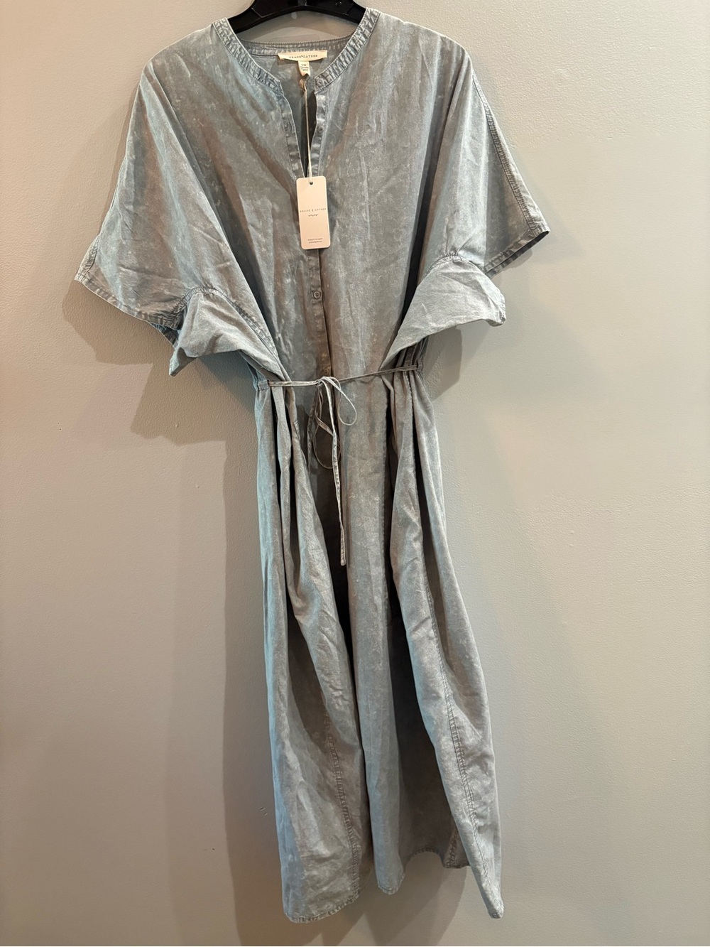 Grade and Gather Light Blue Button-Front Midi Dress with Waist Tie Size S/M